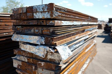 Stack of Rusted Metal Sheets with Foil