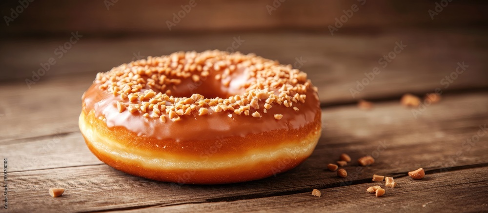 Aufkleber A donut with peanut sprinkles in shallow focus. with copy space image. Place for adding text or design