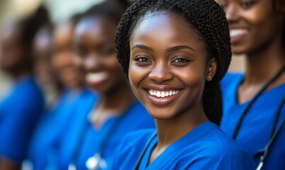 Naklejka premium portrait of african american female student nurses smiling, at the hospital 