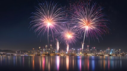 fireworks over the bright city