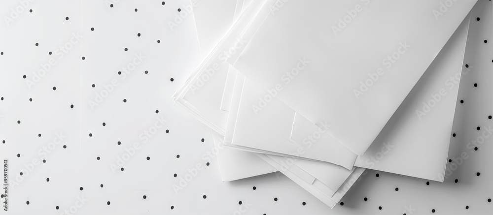 Aufkleber Pile of blank sheets on a polka dot backdrop. with copy space image. Place for adding text or design
