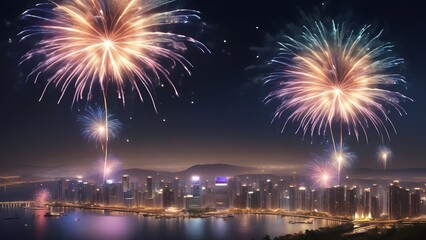 Fototapeta premium fireworks over the bright city