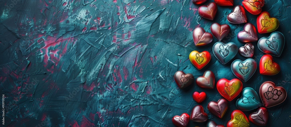 Aufkleber Lovely Valentine s Day backdrop featuring colorful hearts. with copy space image. Place for adding text or design