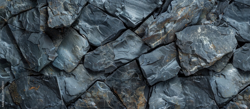 Poster high resolution background pattern of natural black slate stone top view copy space