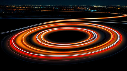 Fototapeta premium Abstract Light Trails of Cars on a Circular Road at Night