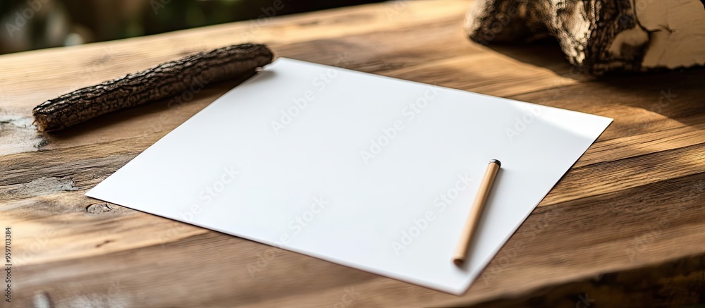 Fototapete white paper on a wooden table with written text. with copy space image. place for adding text or des