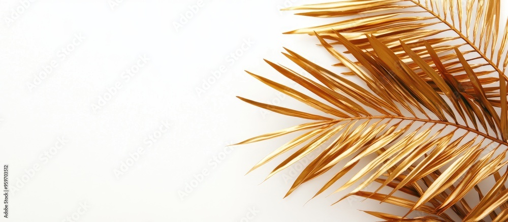 Fototapete tropical golden leaf palm tree against a white background top view flat lay. with copy space image. 