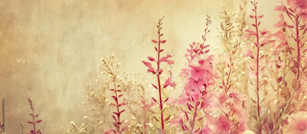 Fototapete textured vintage paper background featuring fireweed. with copy space image. place for adding text o
