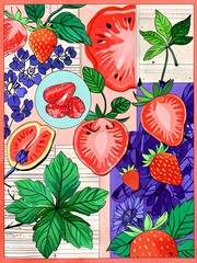 Fototapeta premium Fruit Still Life with a Purple and newspaper Background