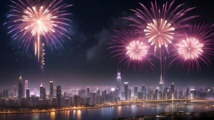Fototapeta premium fireworks over the bright city