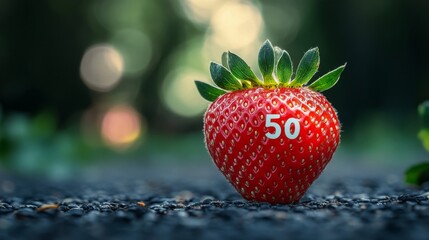 Strawberry with Number 50 in Nature