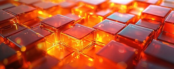 Abstract 3D orange squares with varying depths, crisp edges, and intricate light reflections. Abstract and Minimalistic Design Backgrounds