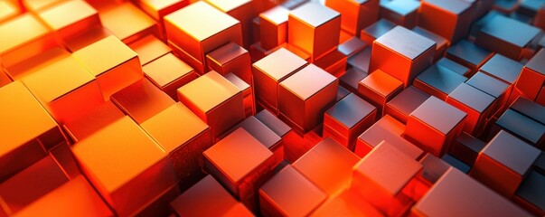 Abstract 3D orange squares with varying depths, crisp edges, and intricate light reflections. Abstract and Minimalistic Design Backgrounds