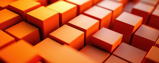 Geometric 3D orange squares, arranged in a seamless grid, high contrast, soft depth of field. Abstract and Minimalistic Design Backgrounds
