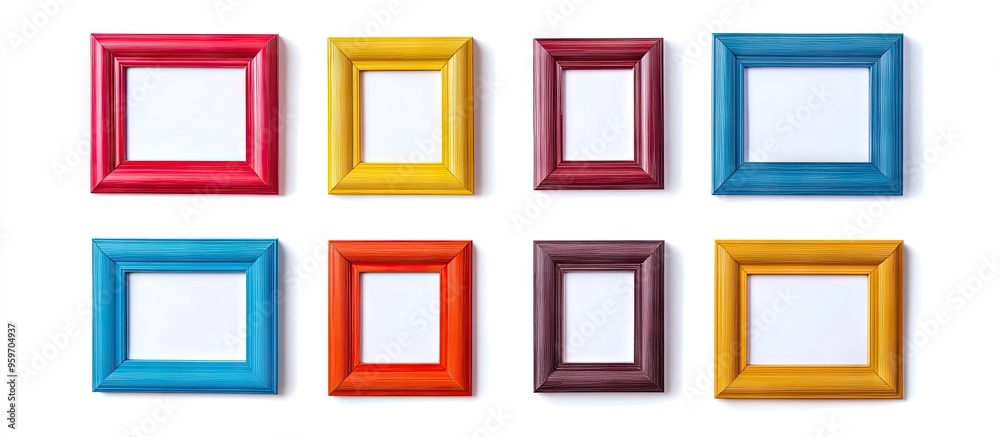 Aufkleber Silver wooden frames with blank colorful paper Collection isolated on a white background Art gallery. with copy space image. Place for adding text or design