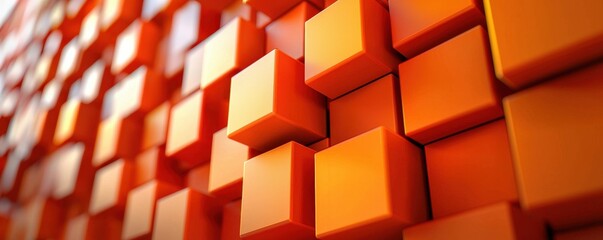 Geometric 3D orange squares, arranged in a seamless grid, high contrast, soft depth of field. Abstract and Minimalistic Design Backgrounds