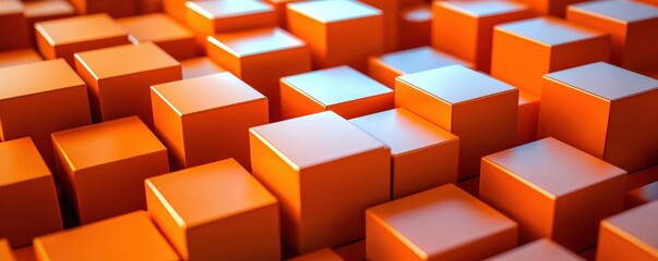 Geometric 3D orange squares, arranged in a seamless grid, high contrast, soft depth of field. Abstract and Minimalistic Design Backgrounds