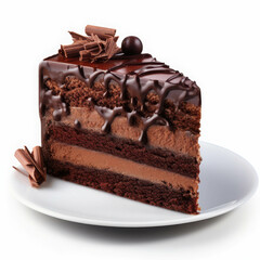 Indulge in Decadence: A rich and decadent chocolate cake slice, layered with creamy chocolate mousse and drizzled with a luscious chocolate glaze, promises a sweet and satisfying treat. 