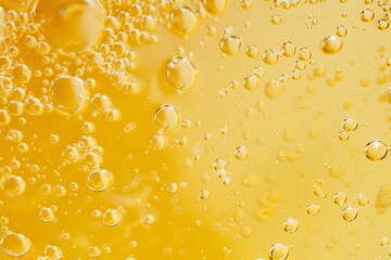 yellow macro beer lemonade soda background, close up of drink bubbles drops foam on glass, texture beer wallpaper, brewery pub banner, liquid transparent froth, national day