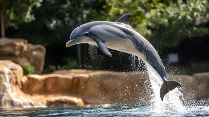 Fototapeta premium Dolphin Leaping Out Of Water With Splash