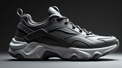 gray-white sneakers on a gray background, professional photo