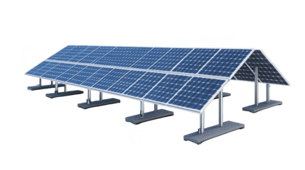Solar Panel Array on Metal Frame with Concrete Base