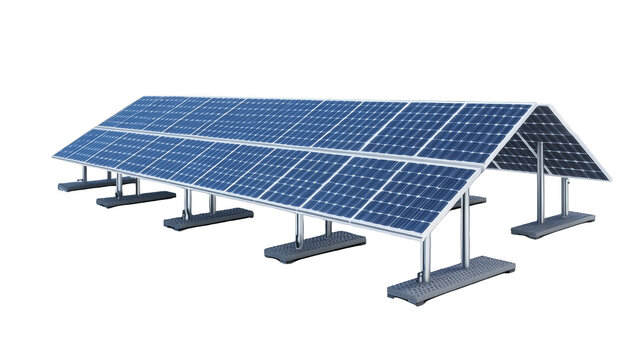 Solar Panel Array on Metal Frame with Concrete Base