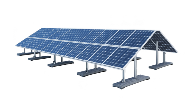 Solar Panel Array on Metal Frame with Concrete Base
