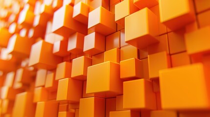 Modern 3D orange squares pattern, multi-layered with depth, sleek surfaces, cool-toned lighting. Abstract and Minimalistic Design Backgrounds