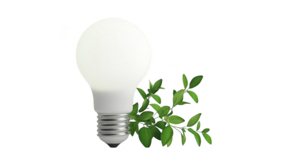 Green Energy Concept  Light Bulb and Plant Leaves