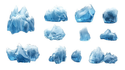 Fototapeta premium Blue ice cubes isolated transparent background