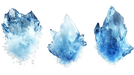 Fototapeta premium Three blue ice crystals isolated transparent background