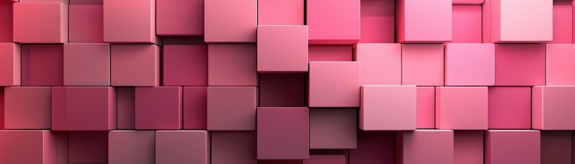 Obraz premium 3D pink squares pattern with deep shadows and layered depth, vibrant gradients, dynamic lighting. Abstract and Minimalistic Design Backgrounds