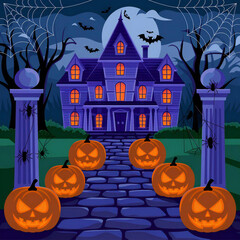 Fototapeta premium halloween background with pumpkin and house