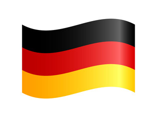 Obraz premium Creative 3D flag of Germany. Editable graphic design. German flag blank icon. Isolated samlpe clip art. Waving shape. Education, tourism or sports banner. 3 d style black, red and yellow colors. 