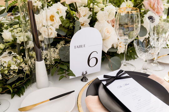 Wedding styled modern tablescape with flowers