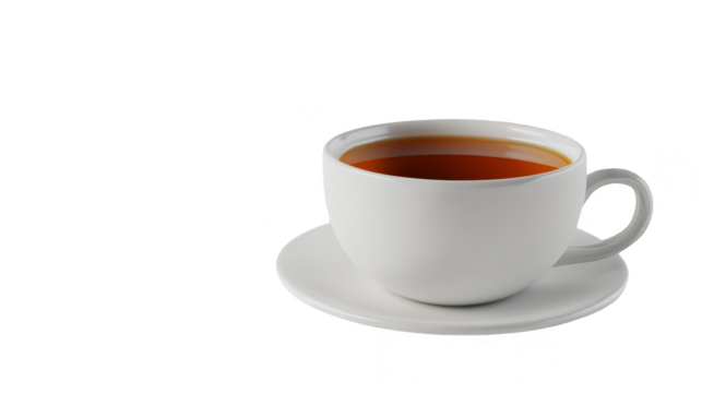 White cup of tea with saucer transparent background
