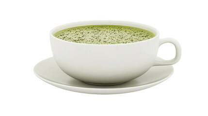 Green Tea Matcha Latte in White Cup with Saucer