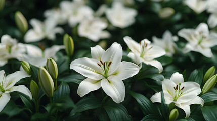 Fototapeta premium White Lilies Blooming in a Garden
