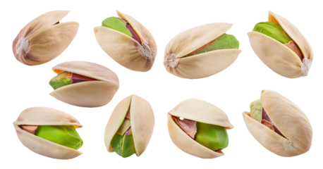 Pistachio nuts isolated on transparent background ideal for snack packaging and healthy food designs