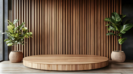 Wooden Platform With Plants and Wall Panels