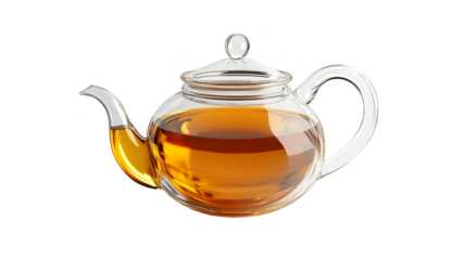 Glass teapot with tea infused isolated transparent background