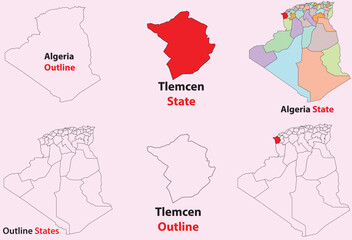 Fototapeta premium Tlemcen map vector of Algeria, Tlemcen line map, Tlemcen with city map, Tlemcen outline map