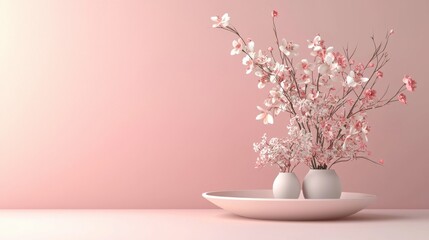 Elegant Pink Floral Arrangement in Vase on Minimalist Table