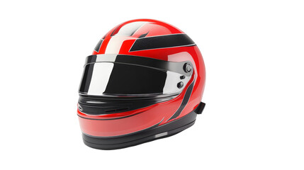 Fototapeta premium Red Racing Helmet with Visor and Black Stripes
