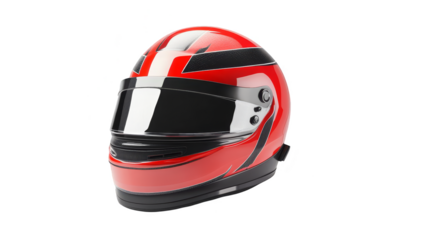 Red Racing Helmet with Visor and Black Stripes