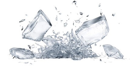Crushed ice cubes splashing transparent background