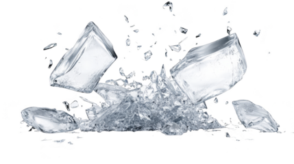 Crushed ice cubes splashing transparent background
