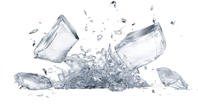 Crushed ice cubes splashing transparent background