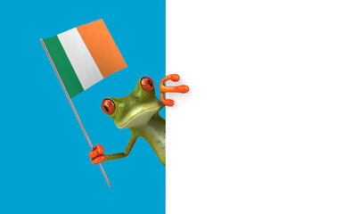 Fun 3D cartoon frog with a flag from ireland, alpha channel included